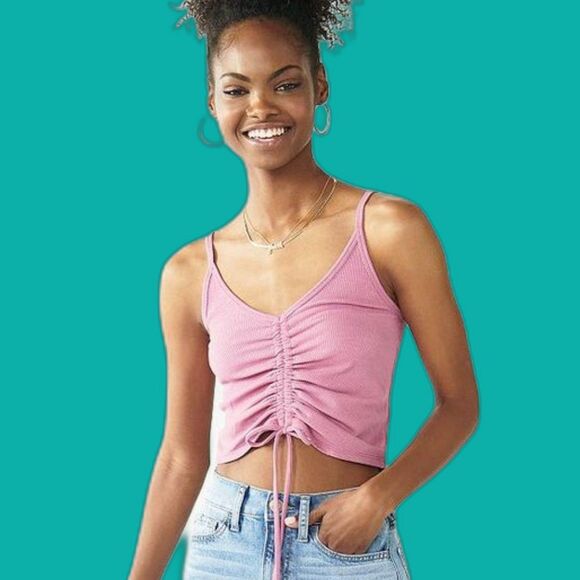 So Mauve Ribbed Cinched Cami Tank Top M Plum Pink Y2K Tie Bow Summer Festivals - Picture 1 of 5